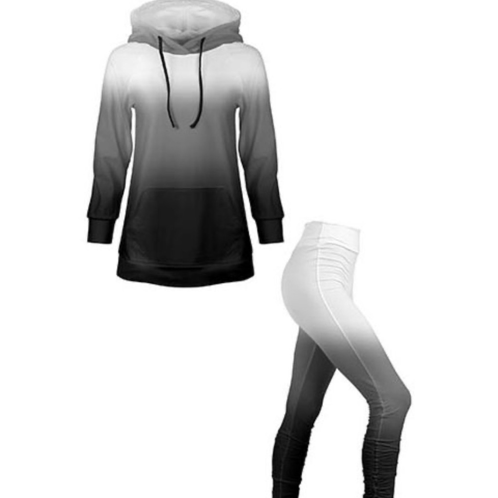 Lily  Black & White Ombré Kangaroo-Pocket Hoodie & Leggings - Women